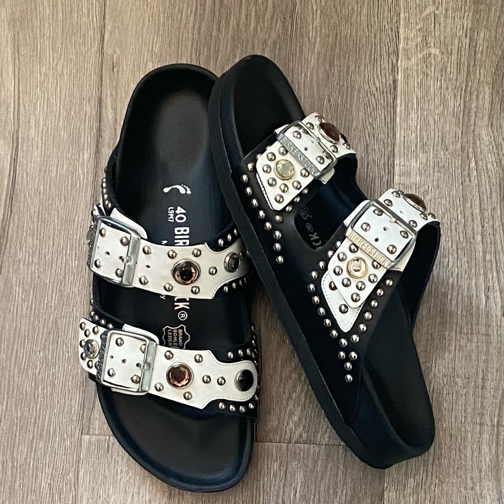 Birkenstock White Sandals with Silver Accents
